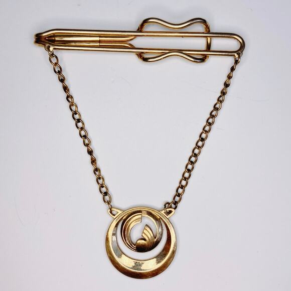 VTG Signed Hadley Tie Bar Chain Mid Century 1950s Men’s Jewelry Gold Tone - Picture 8 of 9